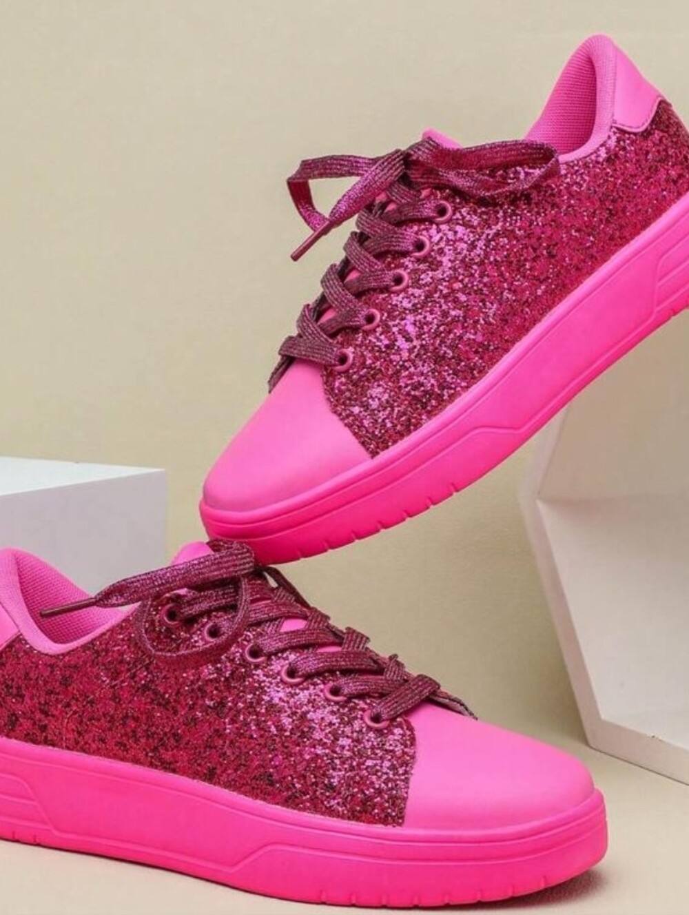Trendy -Hot Pink Glitter Low Top Sneakers